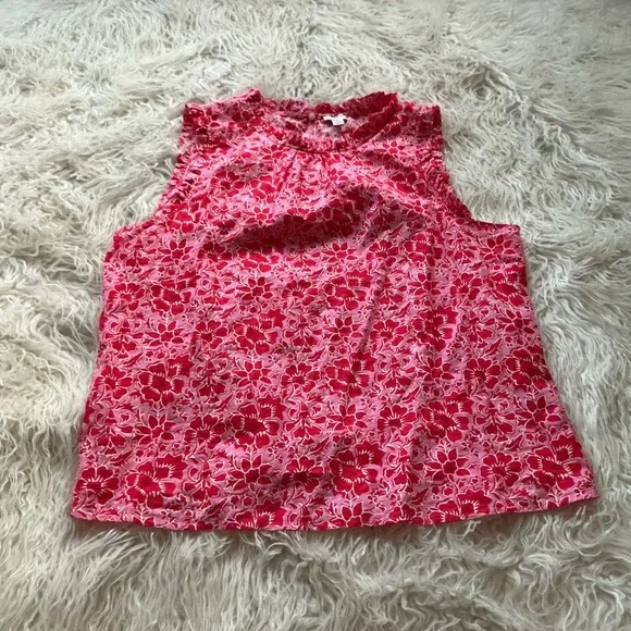 NWT J Crew Printed Linen-blend Ruffleneck Top - Picture 1 of 4